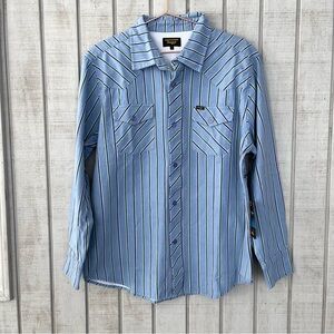 NWT Seager Men's Blue Stripe Button Down Shirt L Western Cowboy Cotton